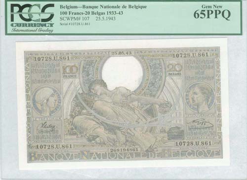 BELGIUM: 100 Francs (20 Belgas) ... 