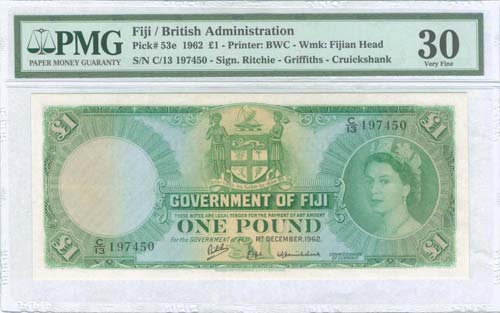 FIJI: 1 Pound (1962) in green on ... 