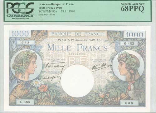FRANCE: 1000 Francs (28.11.1940) ... 
