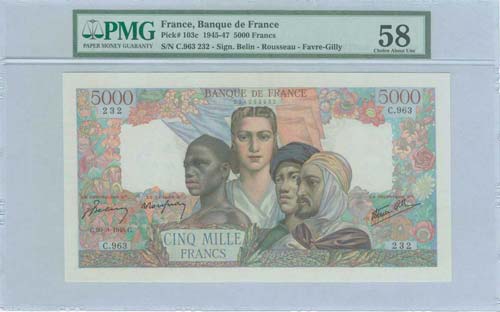 FRANCE: 5000 Francs (30.8.1945) in ... 