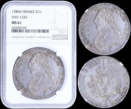 FRANCE: 1 Ecu (1789A) in silver ... 