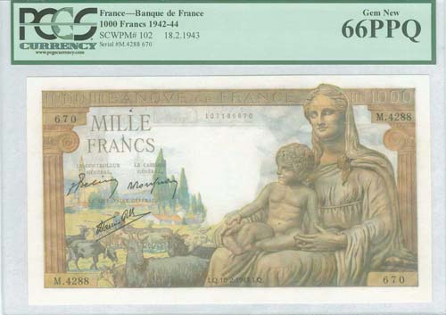 FRANCE: 1000 Francs (18.2.1943) in ... 