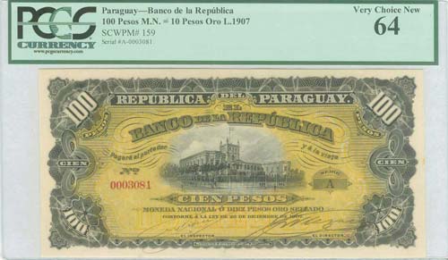 PARAGUAY: 100 Pesos M.N. (1907) in ... 