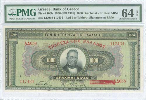 GREECE: 1000 Drachmas of 1928 ... 