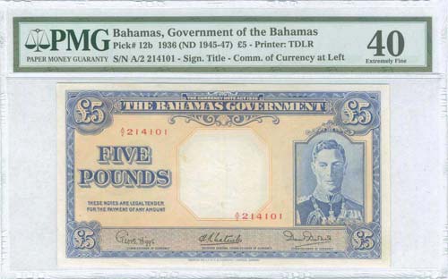 BAHAMAS: 5 Pounds (ND 1945-47) in ... 