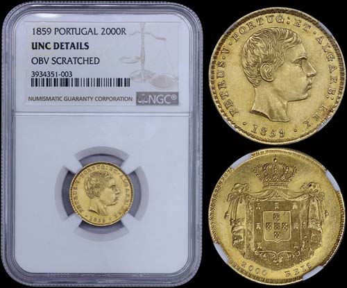 PORTUGAL: 2000 Reis (1859) in gold ... 