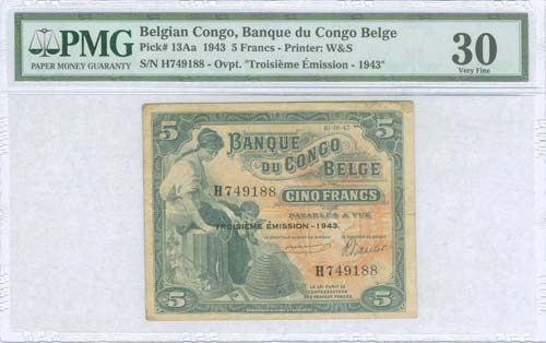 BELGIAN CONGO: 5 Francs ... 