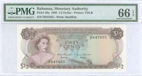 BAHAMAS: 1/2 Dollar (1968) in ... 
