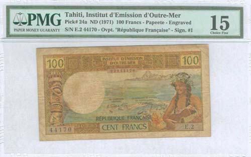 TAHITI: 100 Francs (ND 1971) in ... 