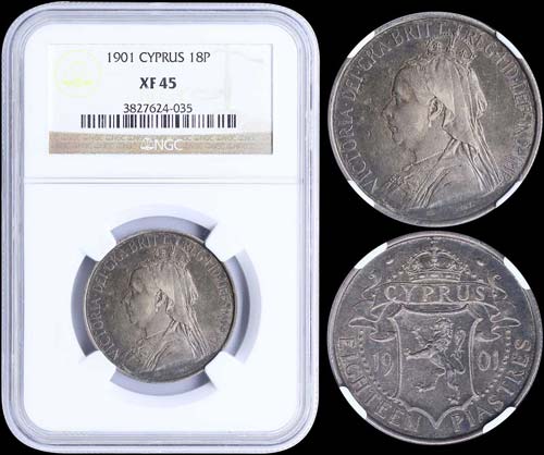 CYPRUS: 18 Piastres (1901) in ... 