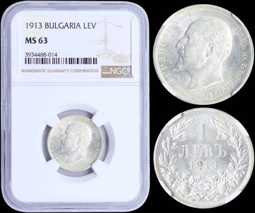BULGARIA: 1 Lev (1913) in silver ... 