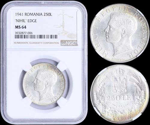 ROMANIA: 250 Lei (1941) in silver ... 