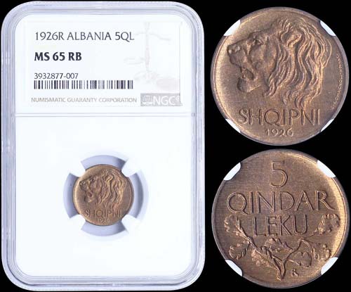 ALBANIA: 5 Qindar Leku (1926 R) in ... 