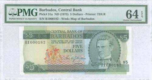 BARBADOS: 5 Dollars (ND 1973) in ... 