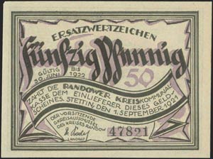 GERMANY: 50 Pf (30.6.1922) by Randow (Pom) ... 