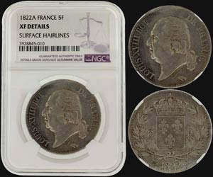 FRANCE: 5 Francs (1822 A) in silver (0,900). ... 