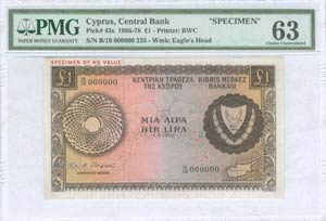  BANKNOTES OF CYPRUS - 1 Pound (1.8.1966) in ... 