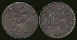 2 Lepta (1/2 Obol) (1820) in copper with ... 