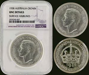 AUSTRALIA: 1 Crown (1938 m) in silver. Obv: ... 
