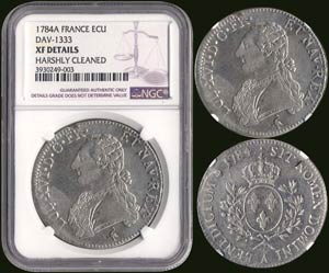 FRANCE: 1 ECU (1784 A) in silver. Obv: Bust ... 