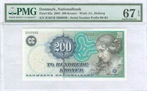 DENMARK: 200 Kroner (2003) in black and dark ... 