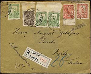 GREECE: Registered cover fr. with 10l.+40l. ... 