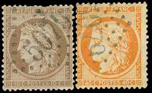 10c+40c 1870 Ceres French stamps canc. large ... 