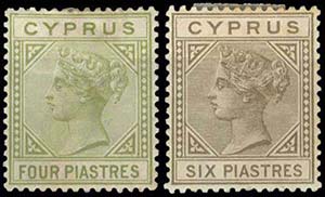 CYPRUS: 6pi olive-grey 1882 and 4pi ... 