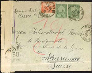 GREECE: Cover fr. with 2x5c+15/10c Tunisian ... 