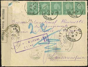 GREECE: Cover fr. with 5x5c Tunisian stamps ... 