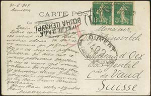 GREECE: Postal card fr. with 2x5c French ... 