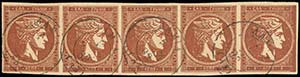 GREECE: 1l. deep red-brown in used strip of ... 