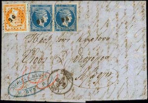 GREECE: 1862 Unpaid EL from Syros to ... 