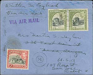 CYPRUS: Airmail cover fr. with 2pi+2x18pi ... 