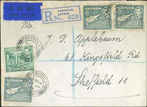 CYPRUS: Registered cover fr. with 1/2pi+3x4 ... 