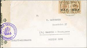 GREECE: Cover fr. with 5d 1945 M.E.F. in ... 