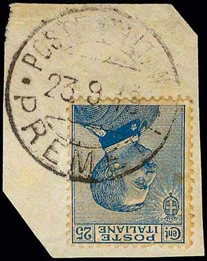 GREECE: 25c. Italian stamp on fragment ... 