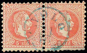 5sld F.Joseph Austrian Levant stamp in pair ... 