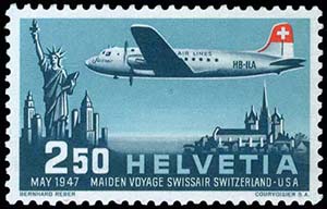 2.50Fr 1947 Swiss Air 1st Flight stamp, u/m. ... 