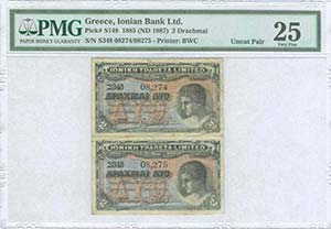  IONIAN  BANK - GREECE: Uncut pair of 2 ... 