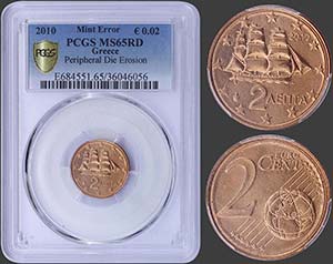 GREECE: 2 cents (2010) in copper plated ... 