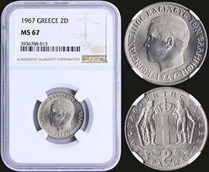 GREECE: 2 Drachmas (1967) (type I) in silver ... 