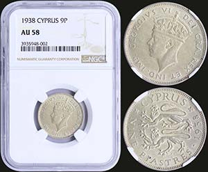 CYPRUS: 9 Piastres (1938) in silver (0,925) ... 