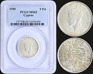 CYPRUS: 9 Piastres (1940) in silver (0,925) ... 