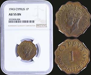 CYPRUS: 1 Piastre (1943) in bronze with ... 