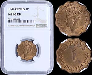 CYPRUS: 1 Piastre (1944) in bronze with ... 
