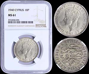 CYPRUS: 18 Piastres (1940) in silver ... 