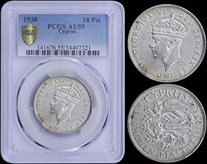 CYPRUS: 18 Piastres (1938) in silver ... 