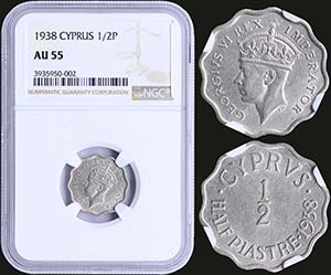CYPRUS: 1/2 Piastre (1938) in copper-nickel ... 