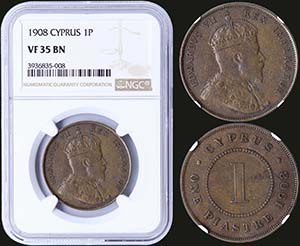 CYPRUS: 1 Piastre (1908) in bronze with ... 